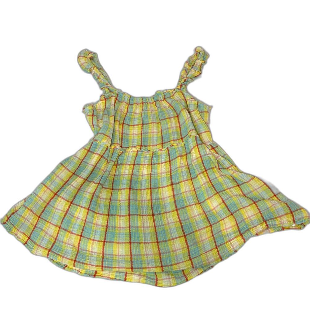 Anthropologie Plaid Yellow Mini Dress Ruffle Brunch Casual Rush Cottage NWOT M